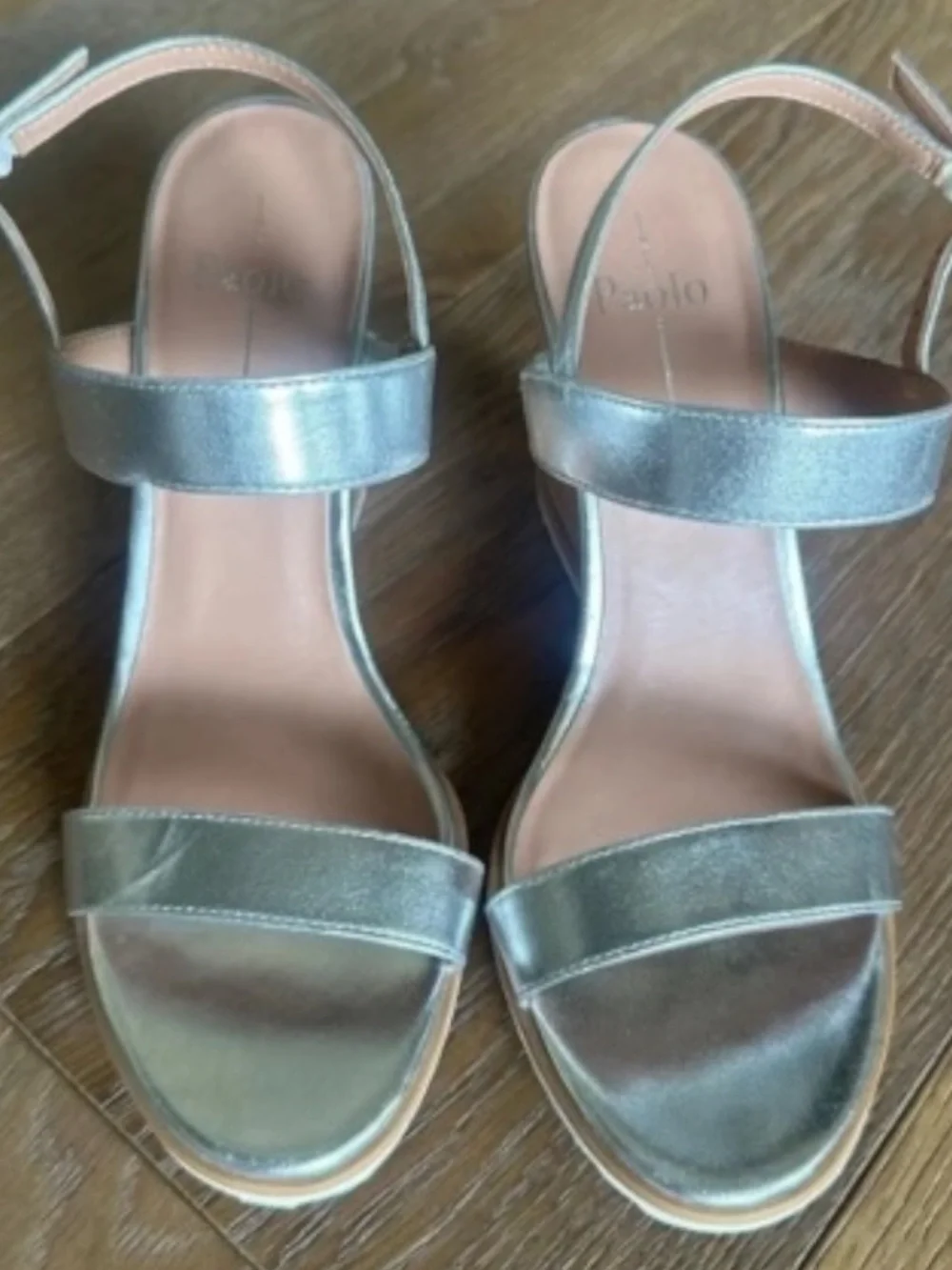 LINEA PAOLO Elara Wedge Sandal Silver Metallic Slingback 3.5